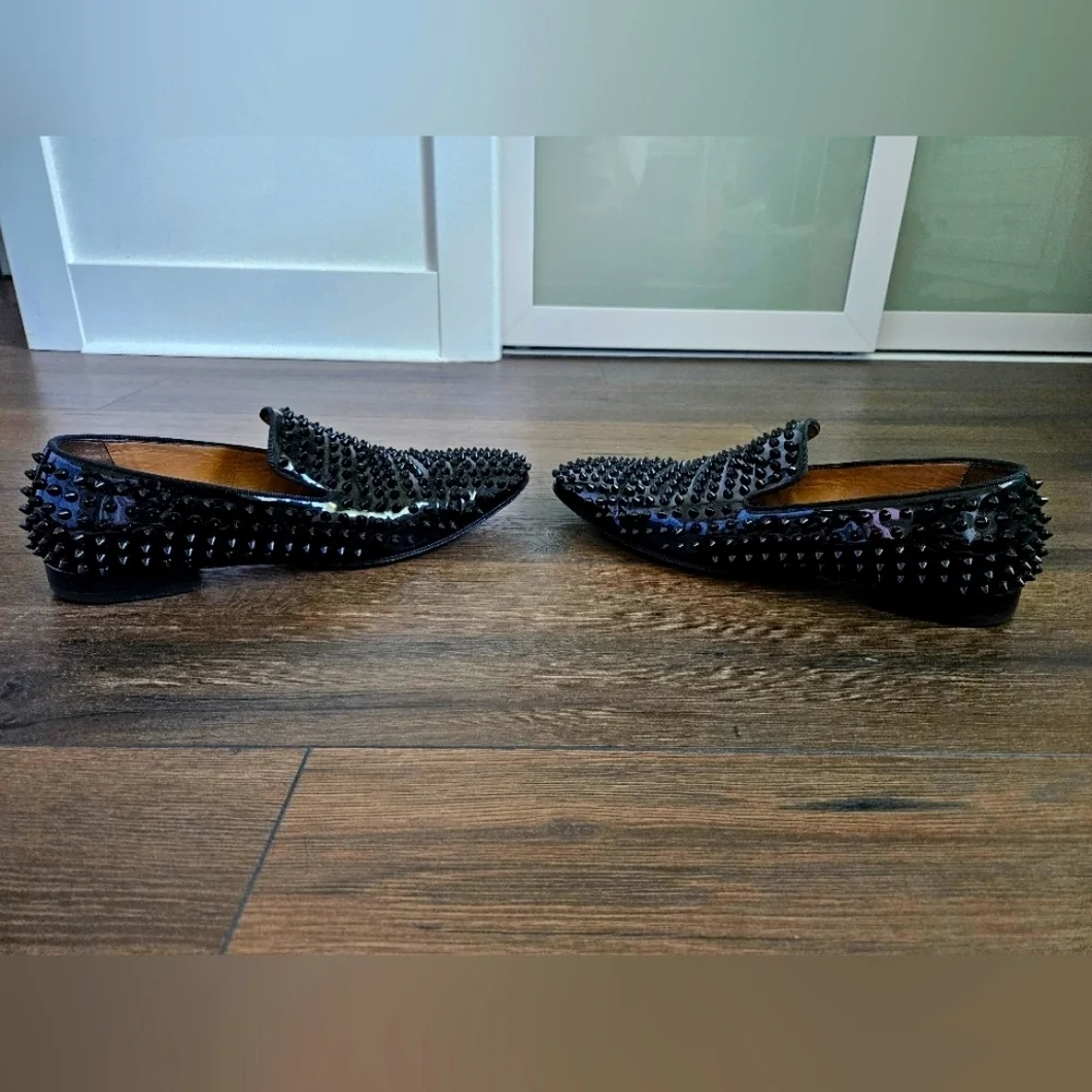 Louboutin Men's Black Dandelion Spikes Flat Patent - Size 45 US 11
